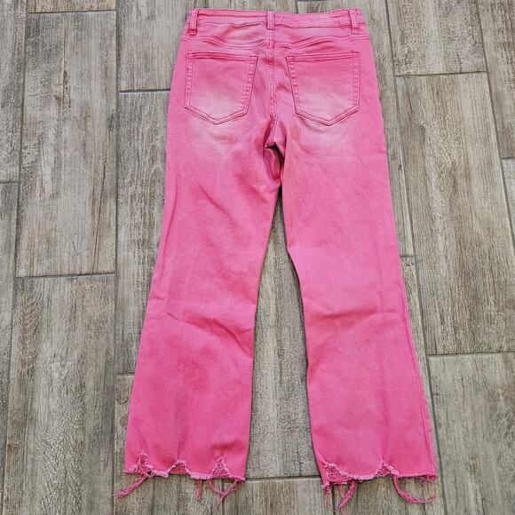 Bayeas High Rise Vintage Crop Flare Jeans Women’s 28 Pink Raw Hem Denim Retro - Picture 9 of 14